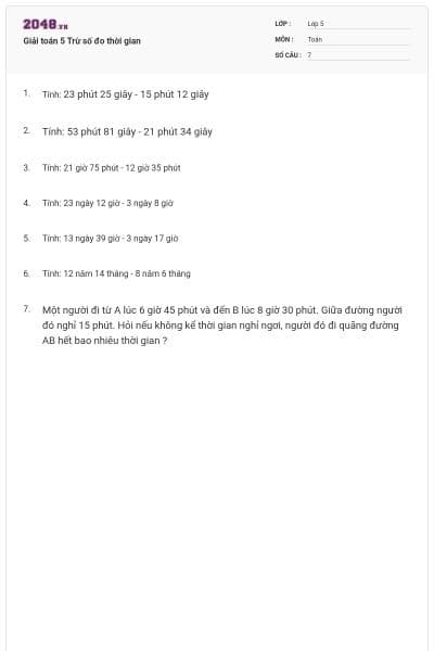 Giải toán 5 Trừ số đo thời gian