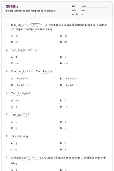 Bài tập Giới hạn cơ bản, nâng cao có lời giải (P2)