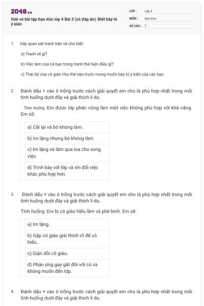 Giải vở bài tập Đạo đức lớp 4 Bài 3 (có đáp án): Biết bày tỏ ý kiến
