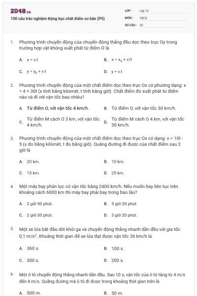 100 câu trắc nghiệm Động học chất điểm cơ bản (P5)