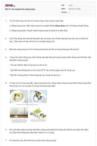 Bài 31: Sự chuyển hóa năng lượng