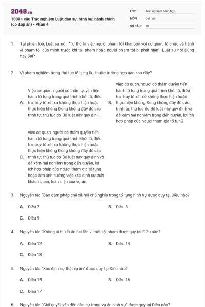 1000+ câu Trắc nghiệm Luật dân sự, hình sự, hành chính (có đáp án) - Phần 4