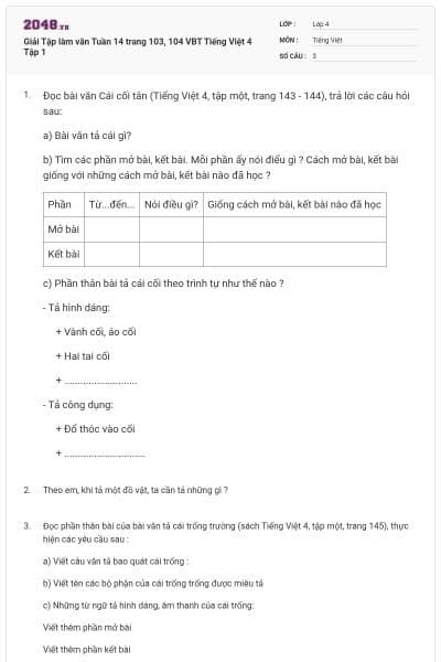 Giải Tập làm văn Tuần 14 trang 103, 104 VBT Tiếng Việt 4 Tập 1