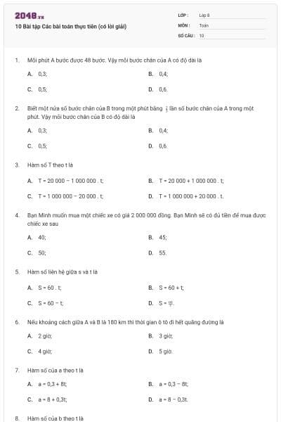 10 Bài tập Các bài toán thực tiễn (có lời giải)