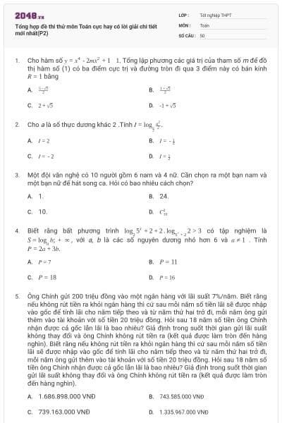 Tổng hợp đề thi thử môn Toán cực hay có lời giải chi tiết mới nhất(P2)
