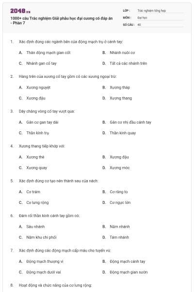 1000+ câu Trắc nghiệm Giải phẫu học đại cương có đáp án - Phần 7