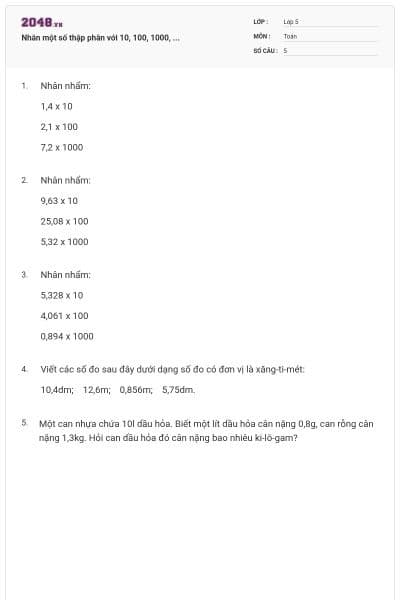 Nhân một số thập phân với 10, 100, 1000, ...