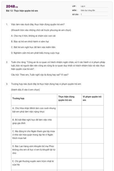 Bài 12: Thực hiện quyền trẻ em