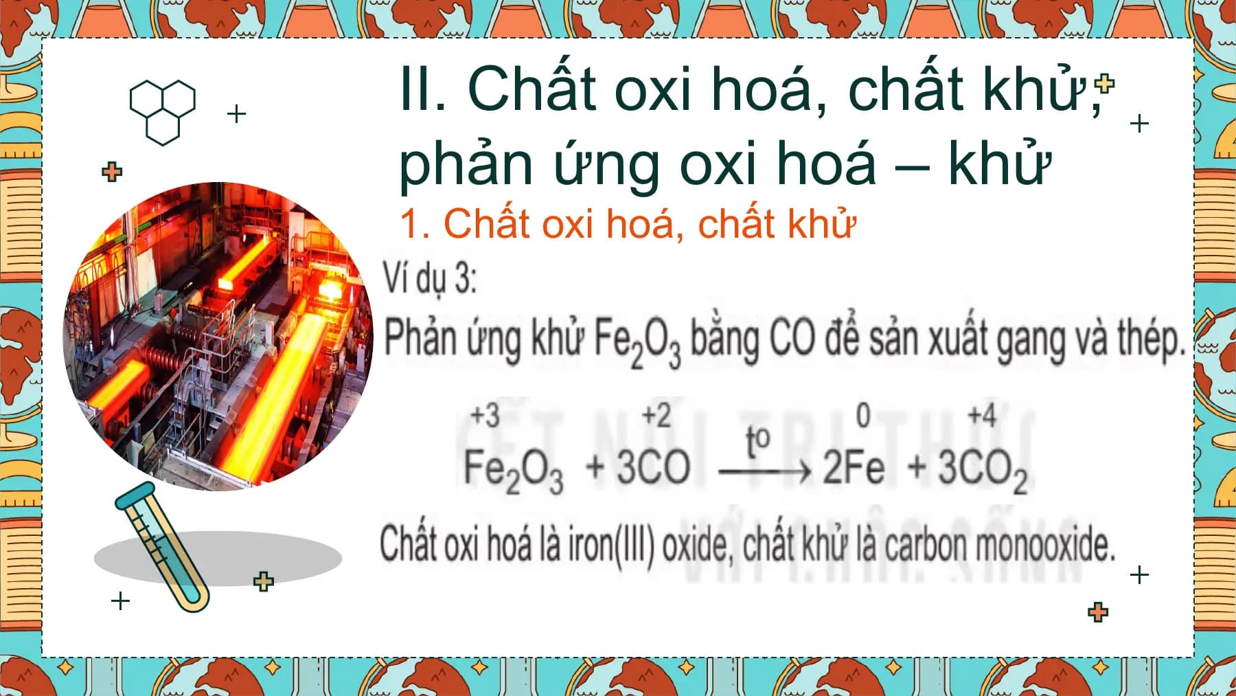 II. Chất oxi hoá, chất khử,
phản ứng oxi hoá – khử
1. Chất oxi hoá, chất khử