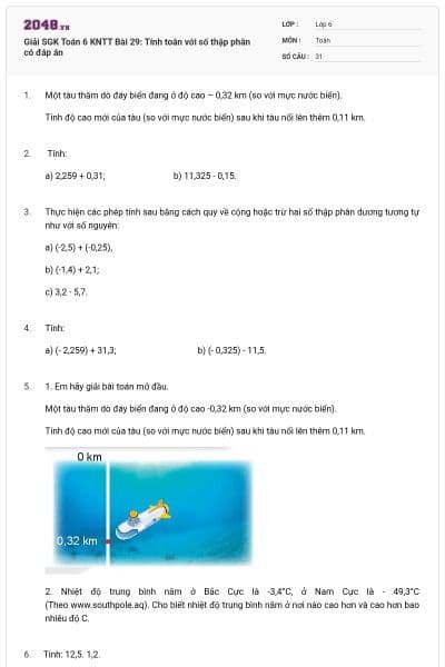 Giải SGK Toán 6 KNTT Bài 29: Tính toán với số thập phân có đáp án