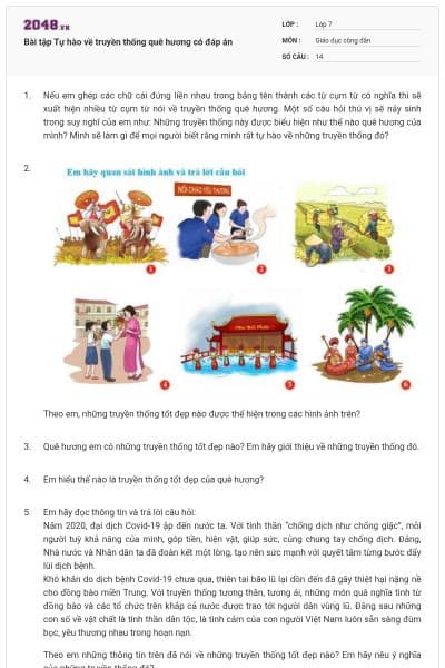 Bài tập Tự hào về truyền thống quê hương có đáp án