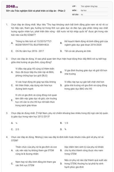 50+ câu Trắc nghiệm Giới và phát triển có đáp án - Phần 2