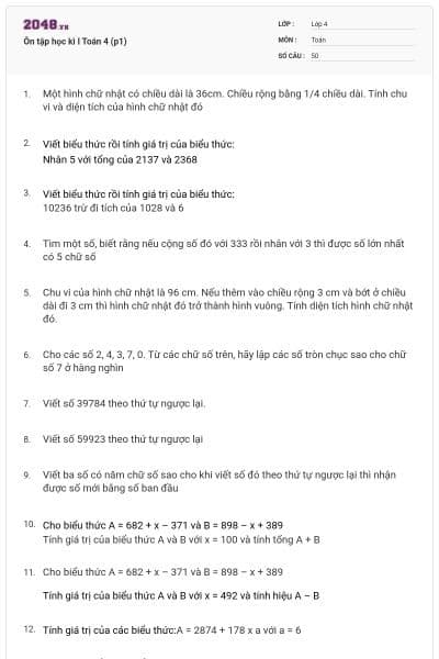 Ôn tập học kì I Toán 4 (p1)