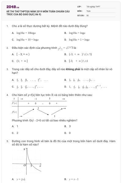 ĐỀ THI THỬ THPTQG NĂM 2019 MÔN TOÁN CHUẨN CẤU TRÚC CỦA BỘ GIÁO DỤC( Đề 9)