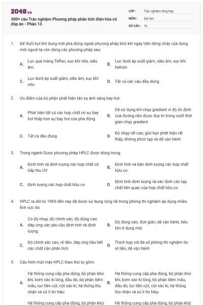 300+ câu Trắc nghiệm Phương pháp phân tích điện hóa có đáp án - Phần 13