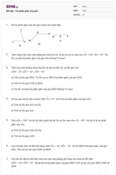 Bài tập : Tia phân giác của góc