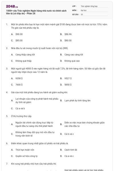 1000+ câu Trắc nghiệm Ngân hàng nhà nước và chính sách tiền tệ (có đáp án) - Phần 28