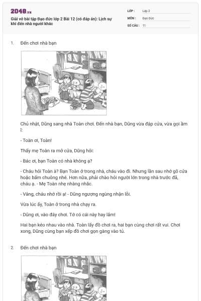 Giải vở bài tập Đạo đức lớp 2 Bài 12 (có đáp án): Lịch sự khi đến nhà người khác