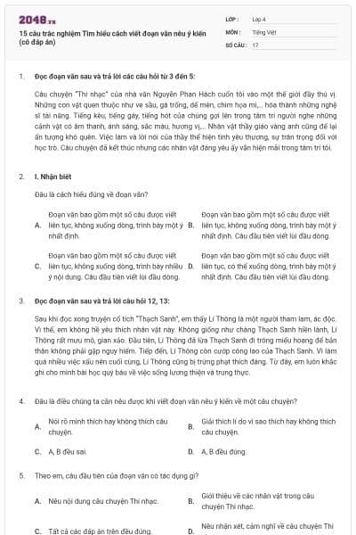 15 câu trắc nghiệm Tìm hiểu cách viết đoạn văn nêu ý kiến (có đáp án)