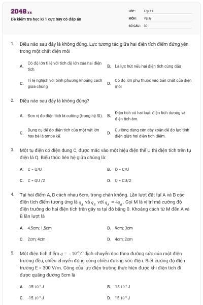Đề kiểm tra học kì 1 cực hay có đáp án