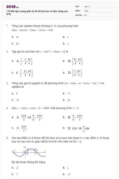 110 Bài tập Lượng giác từ đề thi Đại học cơ bản, nâng cao (P4)