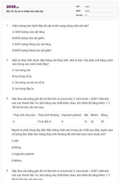 Bài 18: Sự nở vì nhiệt của chất rắn
