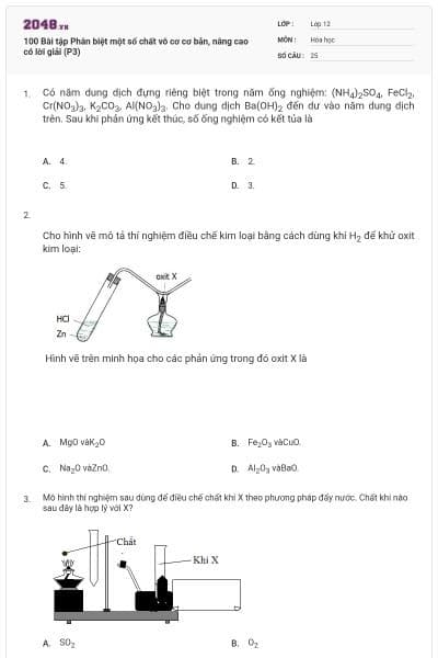 100 Bài tập Phân biệt một số chất vô cơ cơ bản, nâng cao có lời giải (P3)