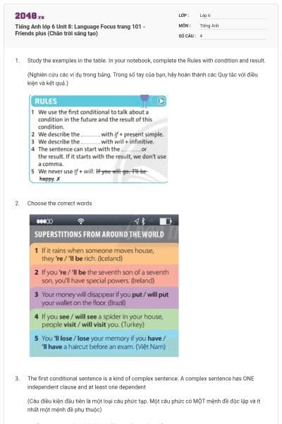 Tiếng Anh lớp 6 Unit 8: Language Focus trang 101 - Friends plus (Chân trời sáng tạo)