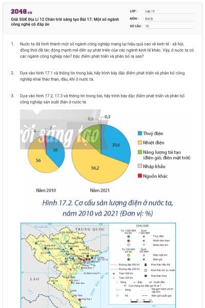 Giải SGK Địa Lí 12 Chân trời sáng tạo Bài 17: Một số ngành công nghệ có đáp án