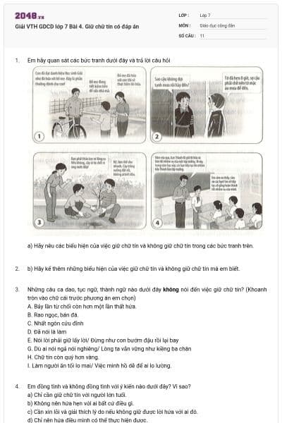 Giải VTH GDCD lớp 7 Bài 4. Giữ chữ tín có đáp án