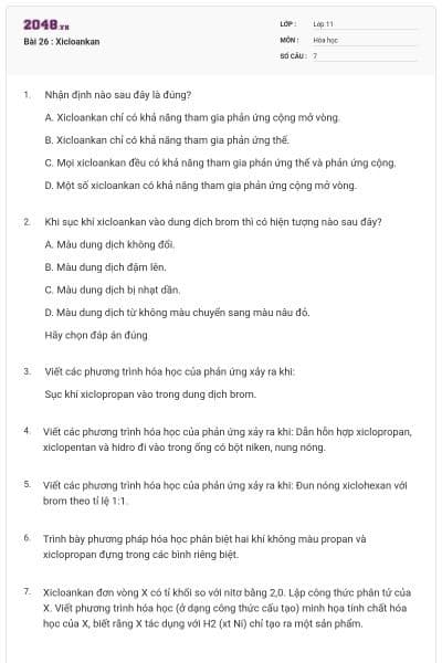 Bài 26 : Xicloankan