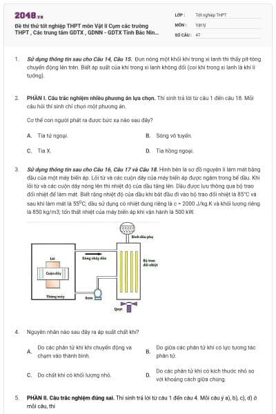 Đề thi thử tốt nghiệp THPT môn Vật lí  Cụm các trường  THPT , Các trung tâm GDTX , GDNN - GDTX Tỉnh Bắc Ninh có đáp án