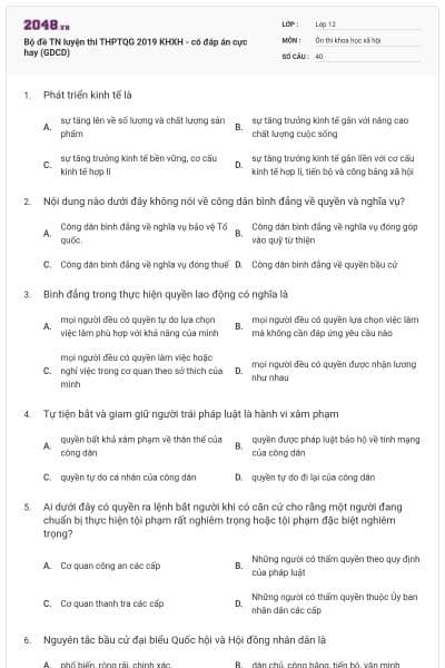 Bộ đề TN luyện thi THPTQG 2019 KHXH - có đáp án cực hay (GDCD)