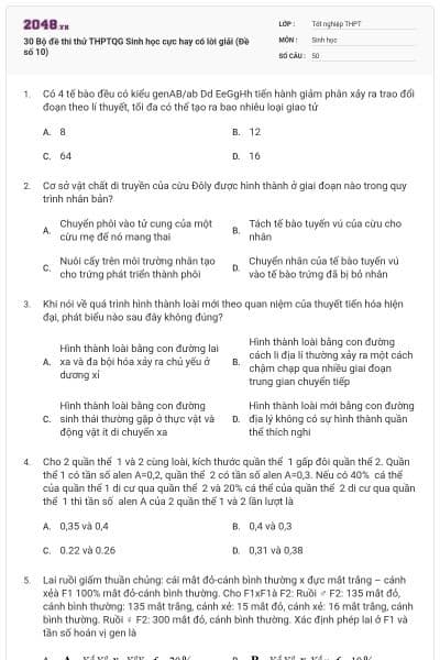 30 Bộ đề thi thử THPTQG Sinh học cực hay có lời giải (Đề số 10)