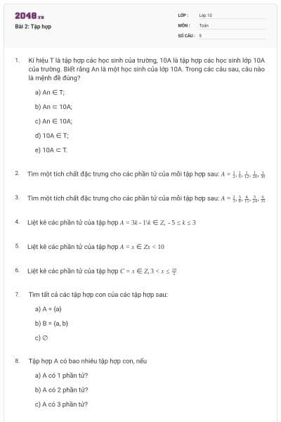 Bài 2: Tập hợp