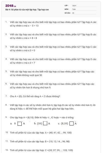 Bài 4: Số phần tử của một tập hợp. Tập hợp con