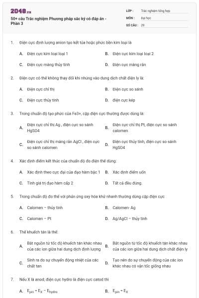 50+ câu Trắc nghiệm Phương pháp sắc ký có đáp án - Phần 3