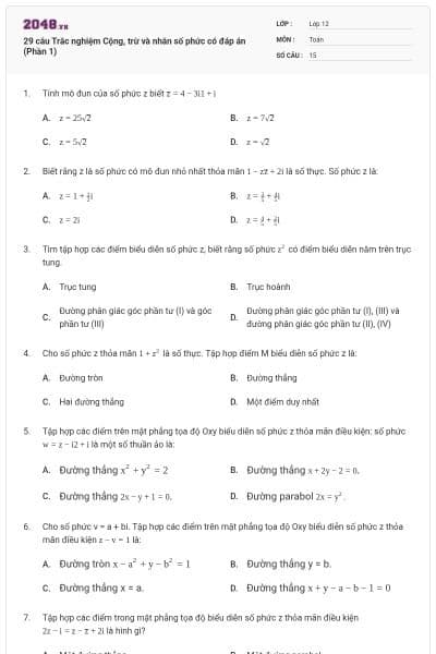 29 câu Trắc nghiệm Cộng, trừ và nhân số phức có đáp án (Phần 1)