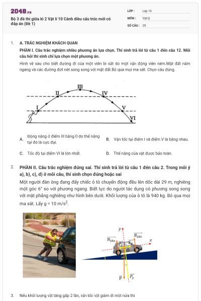 Bộ 3 đề thi giữa kì 2 Vật lí 10 Cánh diều cấu trúc mới có đáp án (Đề 1)