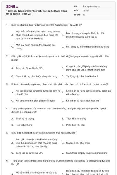 1000+ câu Trắc nghiệm Phân tích, thiết kế hệ thống thông tin có đáp án - Phần 22