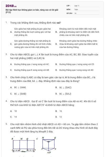 Bài tập Hình học không gian cơ bản, nâng cao có lời giải (P13)