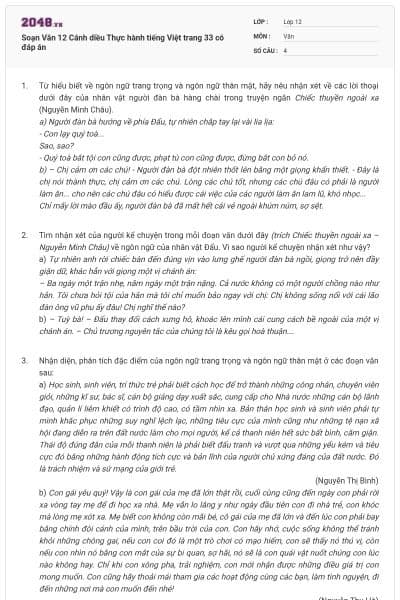 Soạn Văn 12 Cánh diều Thực hành tiếng Việt trang 33 có đáp án