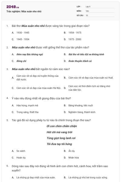 Trắc nghiệm: Mùa xuân nho nhỏ