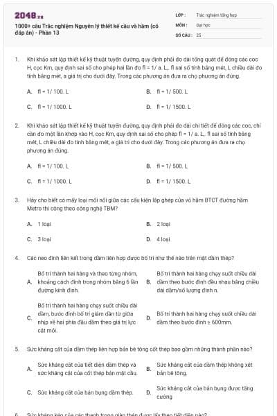 1000+ câu Trắc nghiệm Nguyên lý thiết kế cầu và hầm (có đáp án) - Phần 13