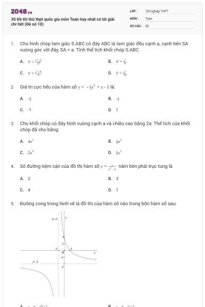 30 Đề thi thử thpt quốc gia môn Toán hay nhất có lời giải chi tiết (Đề số 10)