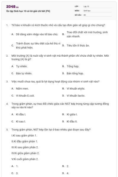 Ôn tập Sinh học 10 có lời giải chi tiết (P4)