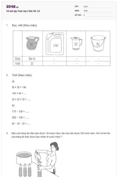 Vở bài tập Toán lớp 2 Bài 40: Lít