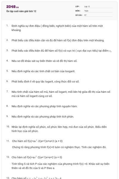 Ôn tập cuối năm giải tích 12