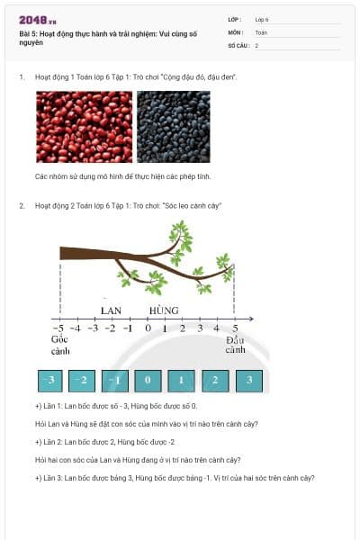 Bài 5: Hoạt động thực hành và trải nghiệm: Vui cùng số nguyên