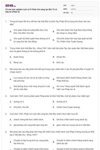 24 câu trắc nghiệm Lịch sử 9 Chân trời sáng tạo Bài 15 có đáp án (Phần 6)
